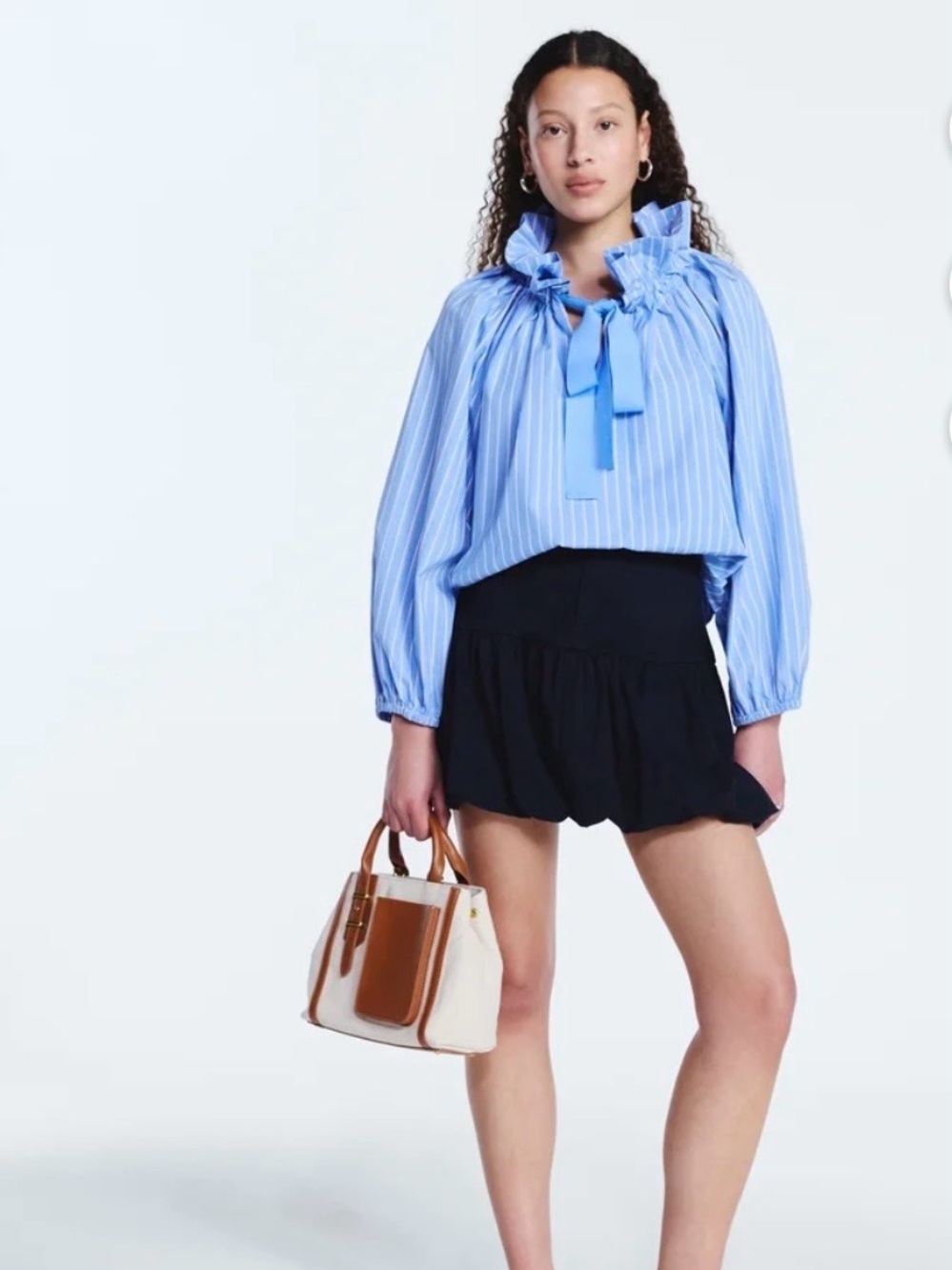 Blue Striped Tie-Neck Women's Blouse - Picture 7 of 7